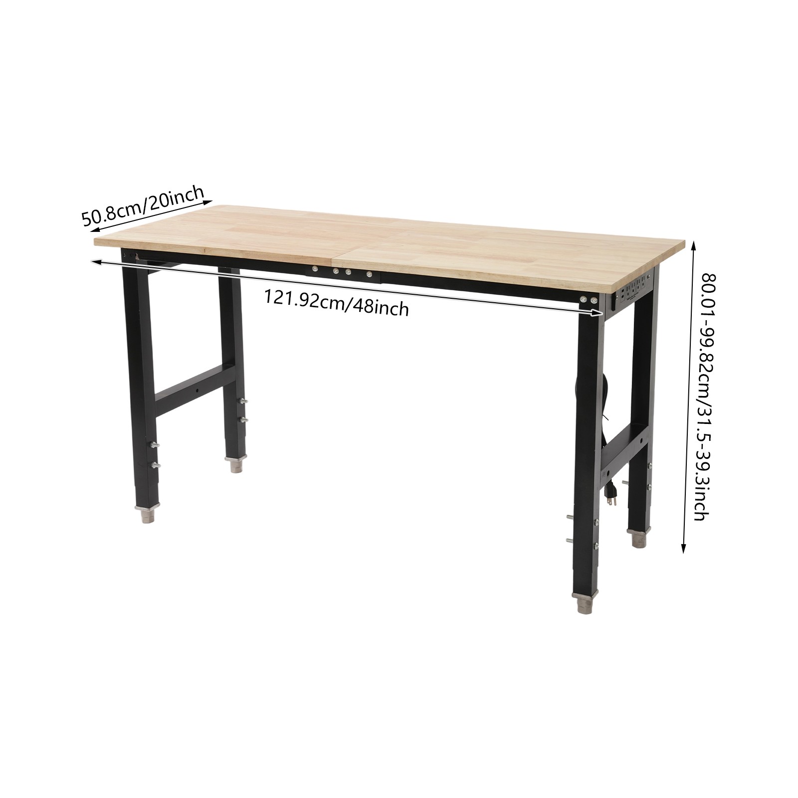 Height Adjustable Workbench, Workbench with Power Outlets, Heavy-Duty Work Table