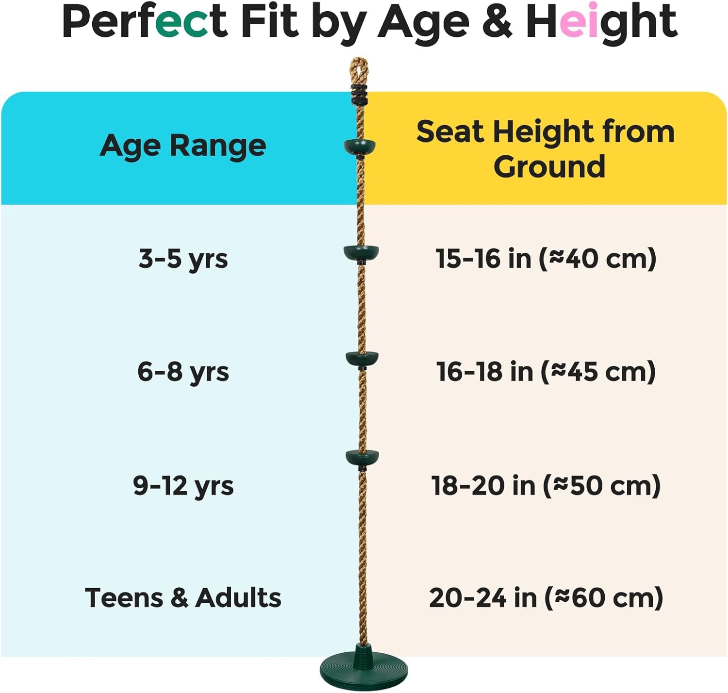 DECORLIFE Tree Swing for Kids Climbing Rope Disc Swing with Platforms Green