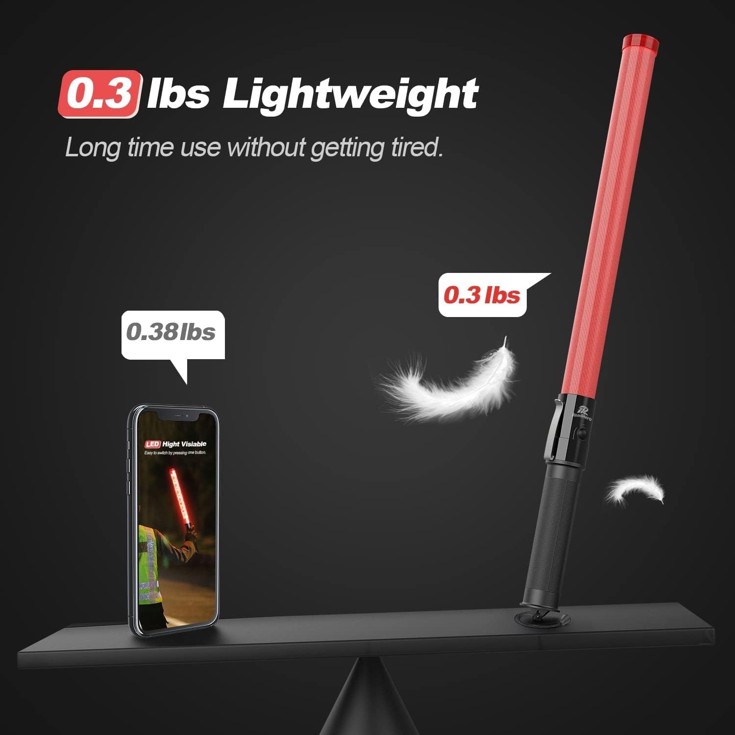 RoadHero 6 Pack Traffic Wand, 21 Inch Led Control Baton, 6 Pack, Red