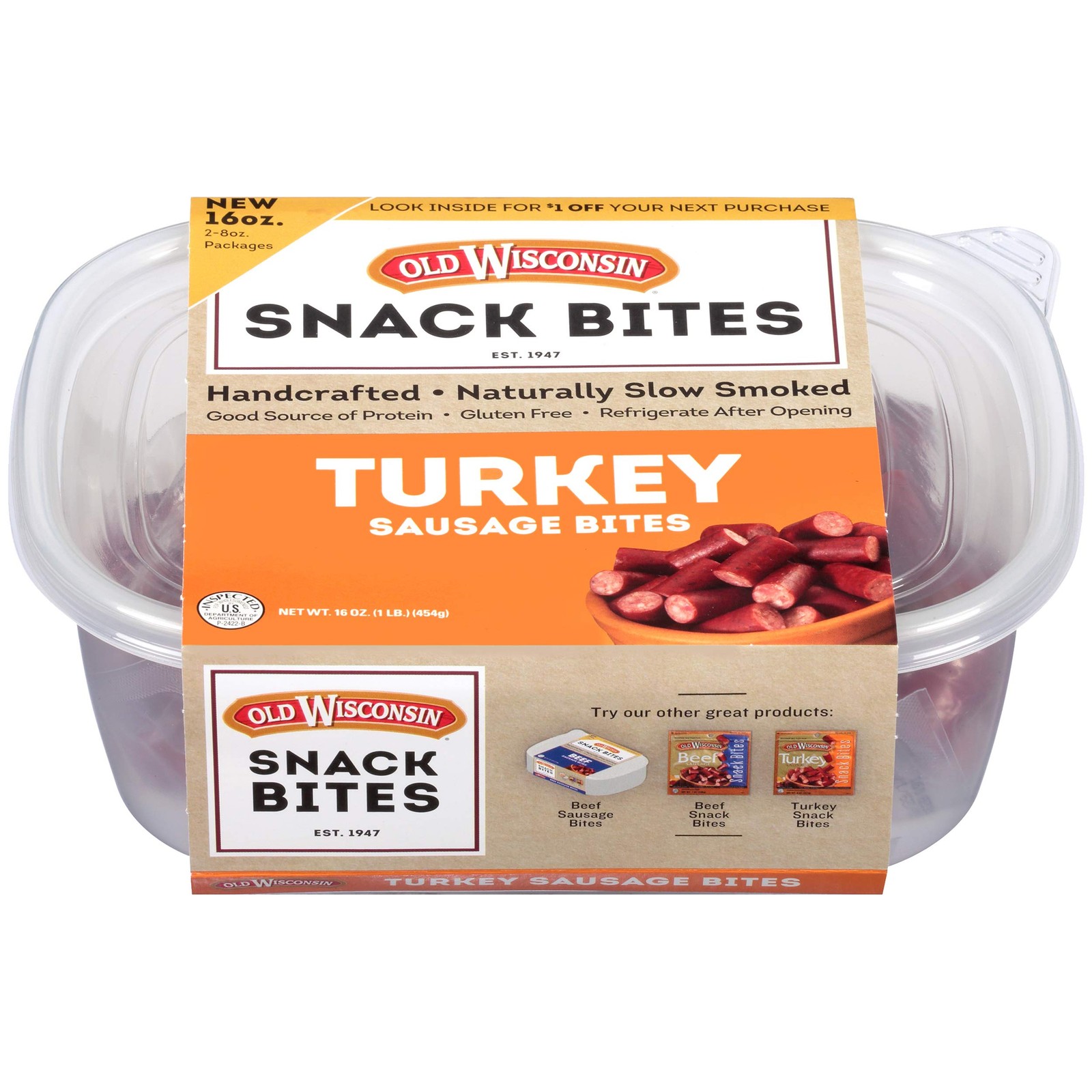 Old Wisconsin Turkey Sausage Snack Bites, Naturally 1 Pound (Pack of 1)