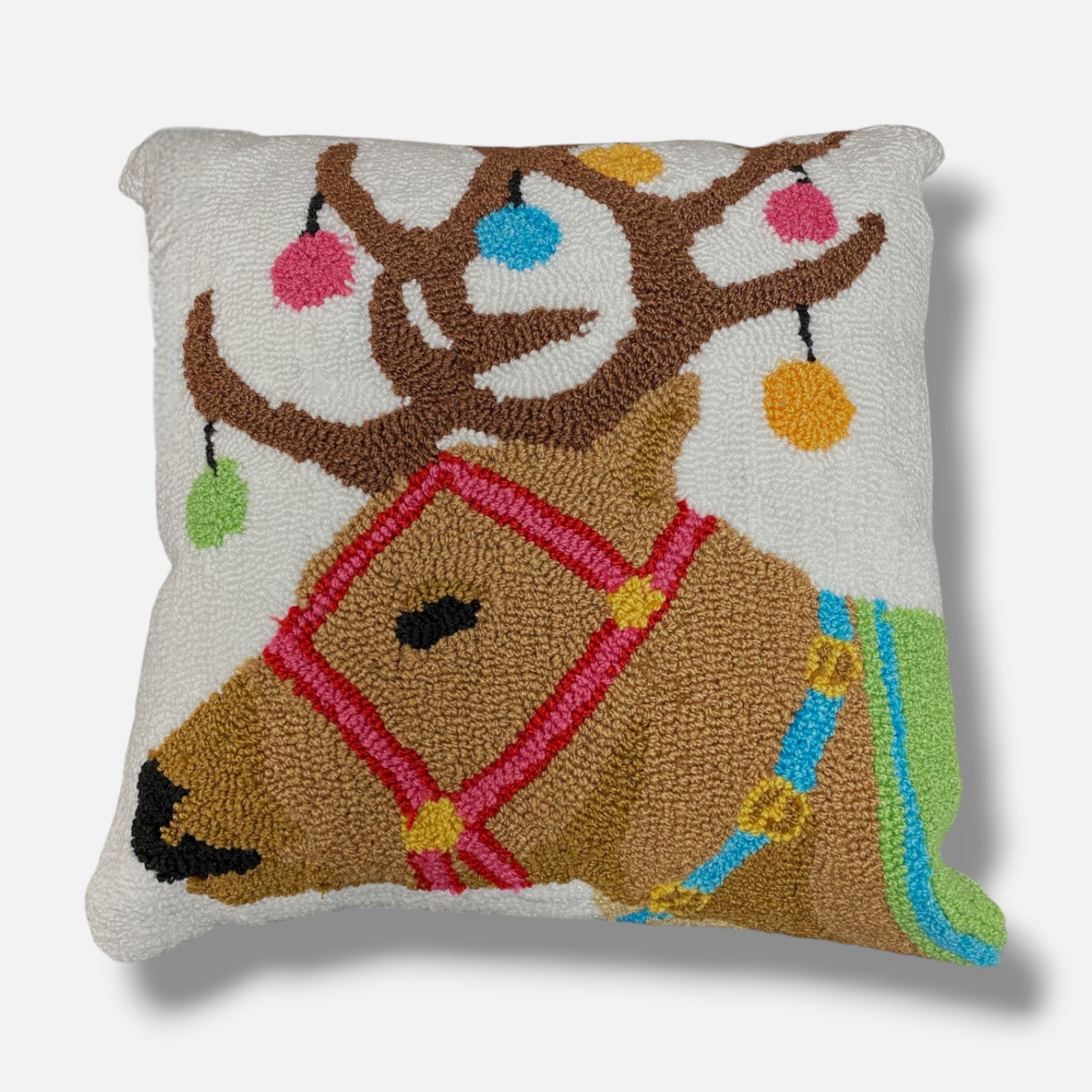 C&F Home White Reindeer Ornament Decorative Square Pillow | 18" x 18"