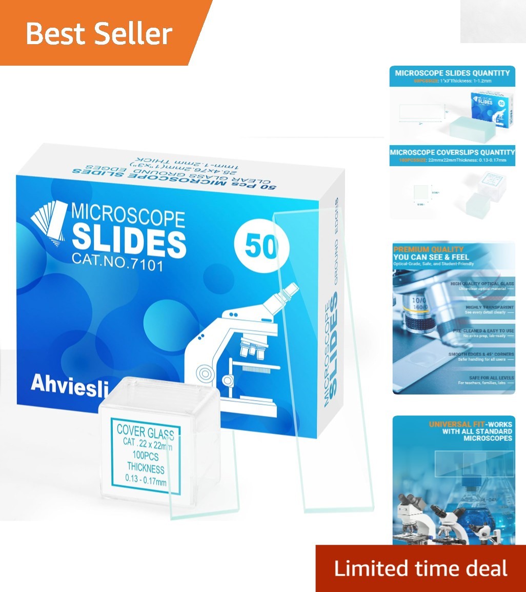 50 Optical-Grade Glass Microscope Slides & 100 Covers for Safe Science Learning