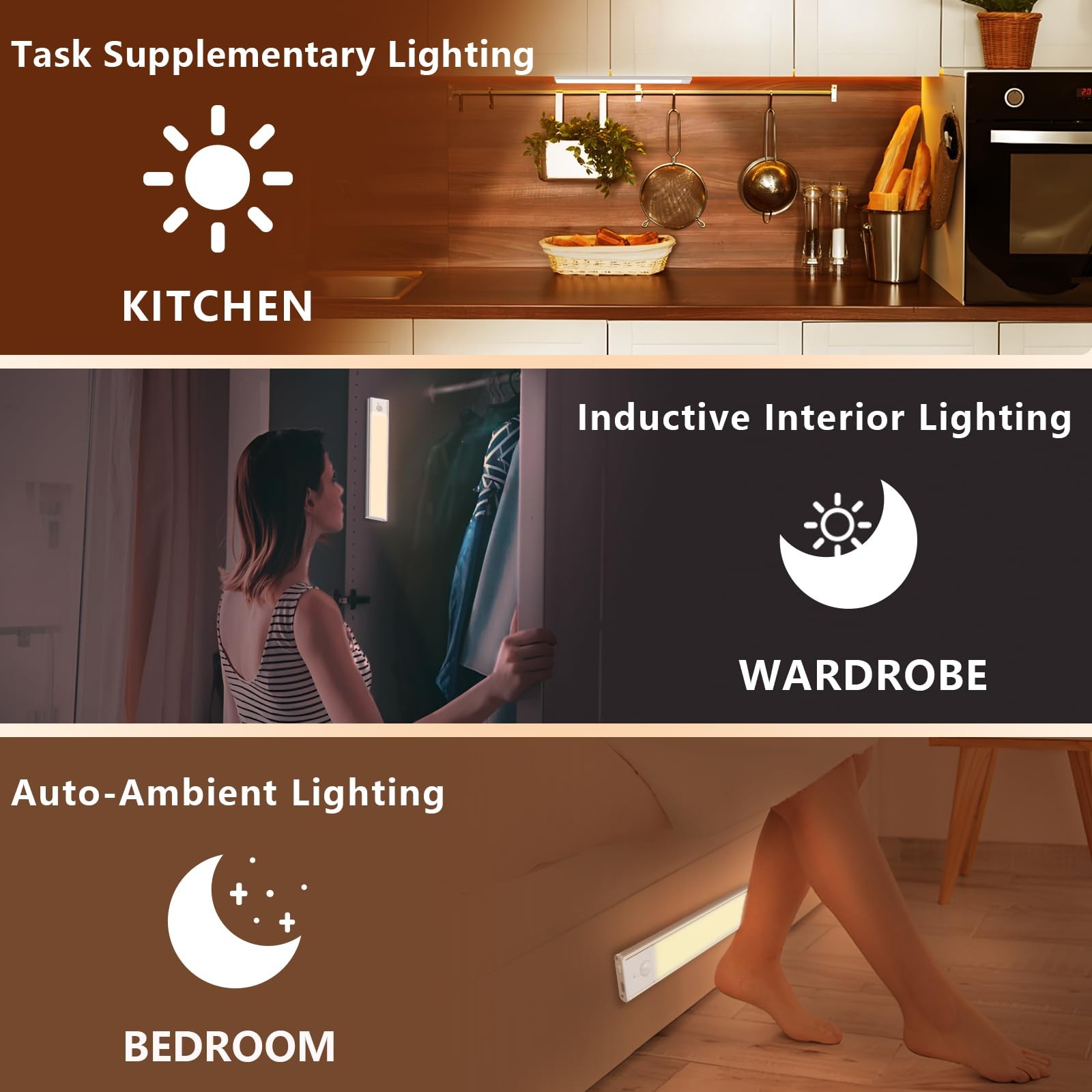 Under Cabinet Lighting, 2Pack Rechargeable Magnetic Motion Sensor,Stepless Di...