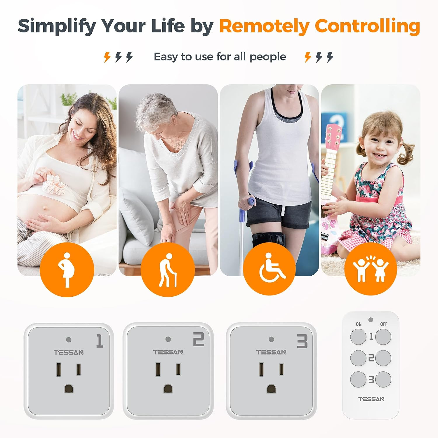 Remote Control Outlet Plug, 1 Remote and 3 Outlets | Wireless Light Switch Kit,