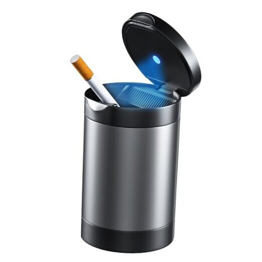 Car Ashtrays, Smokeless Ashtray with Lid, Portable Ash Tray with Classic - Gray