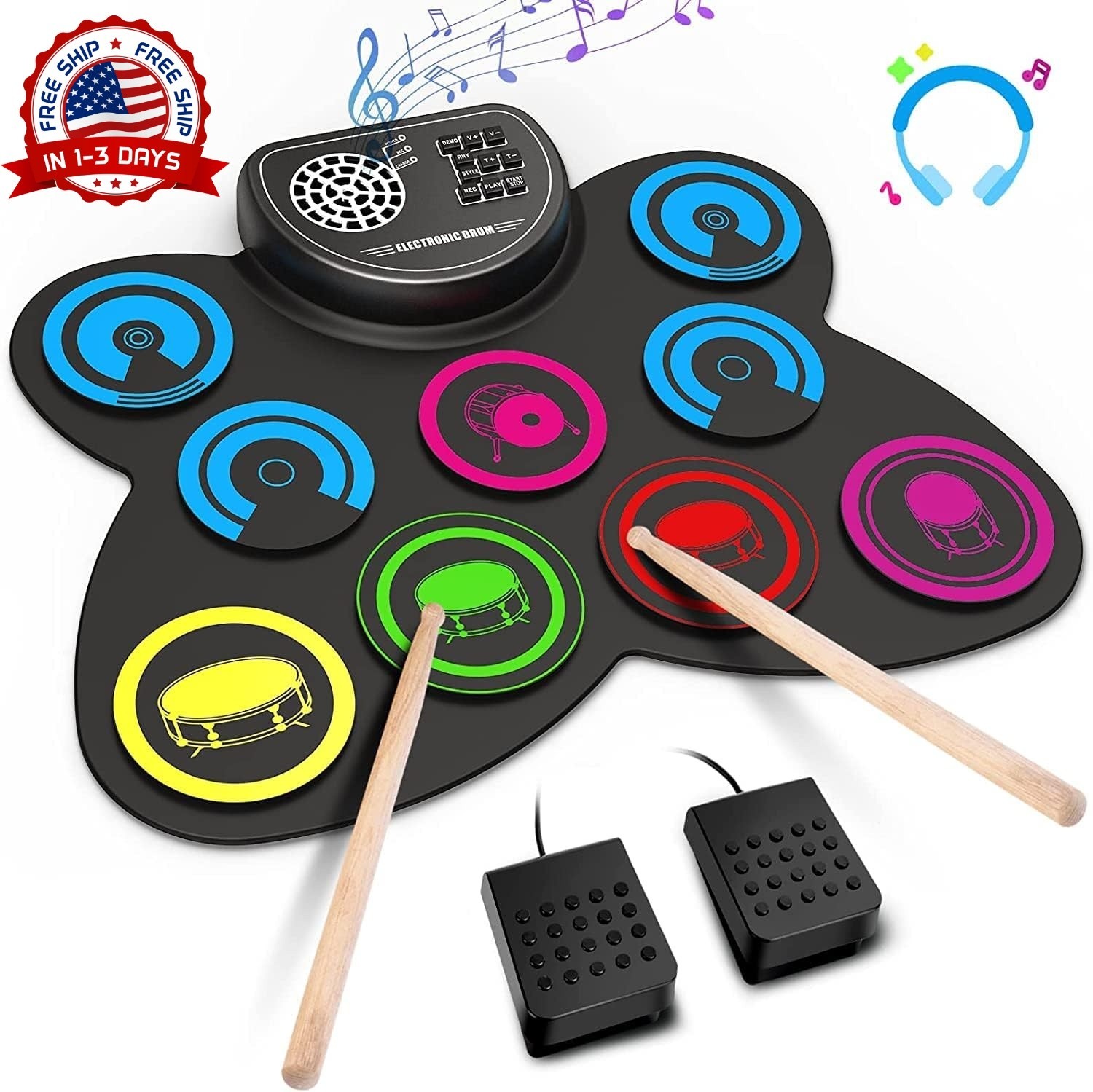 Batería electrónica de 9 pads con conector para auriculares y baquetas NUEVO US