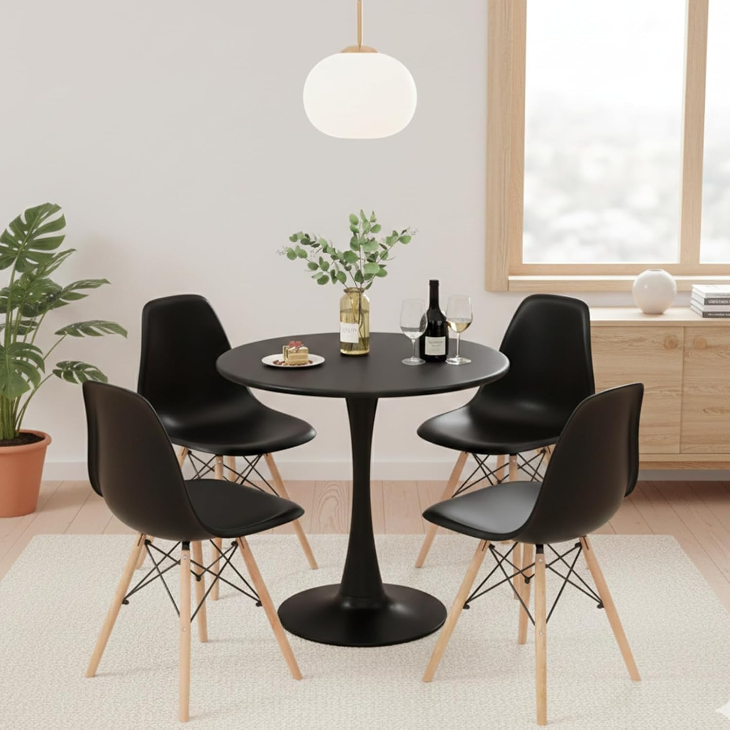 5-Piece round Dining Table Set for 4, Kitchen Table and Chairs, 32'' Tulip Table