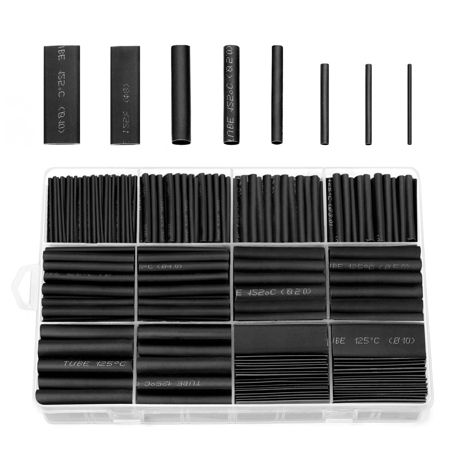 Ginsco 730 pcs 2:1 Heat Shrink Tubing Kit 8 Sizes Assorted Sleeving Tube Wrap...
