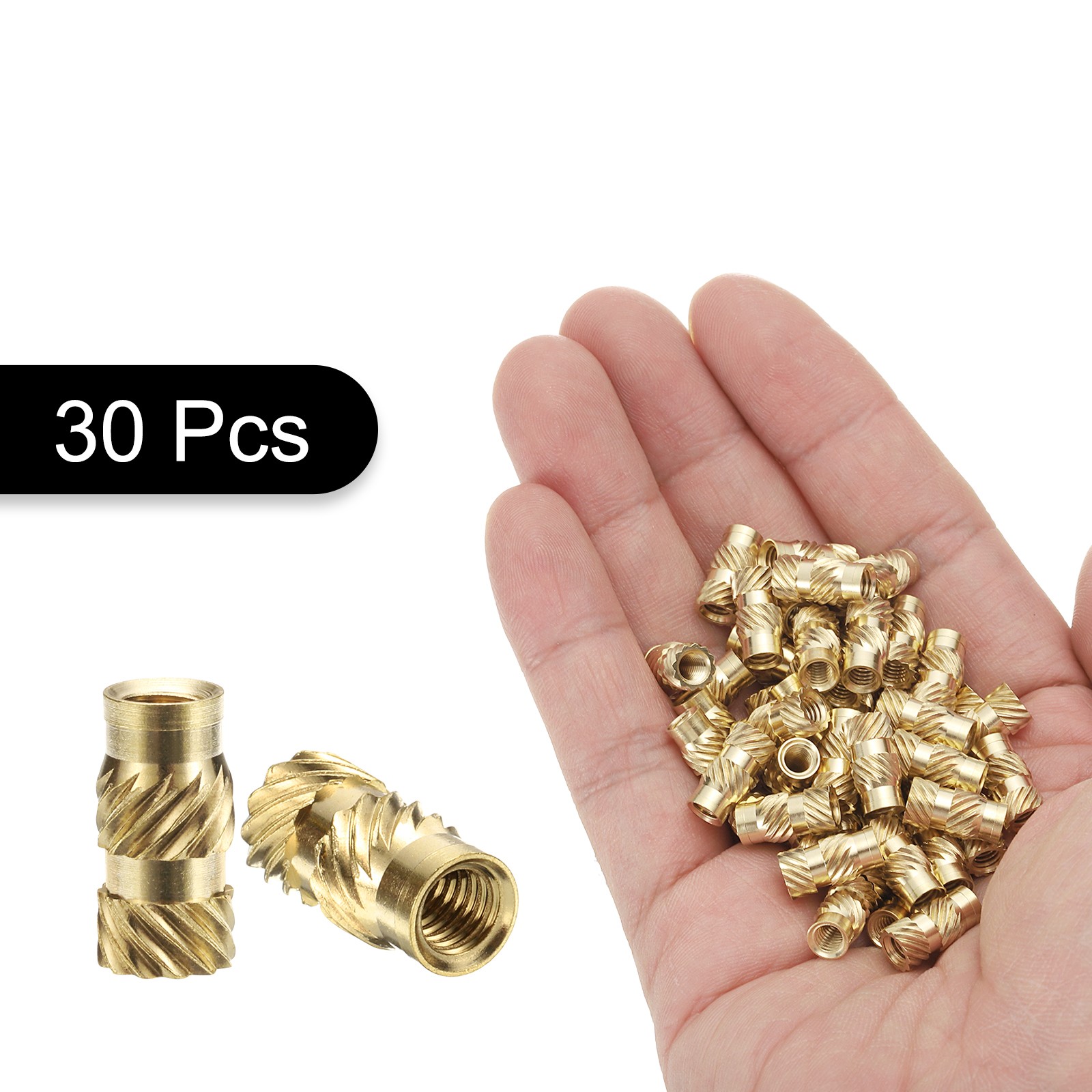 30pcs M4 Threaded Inserts Brass Heat Set Insert M4x12mm, OD 6mm Knurled Nuts