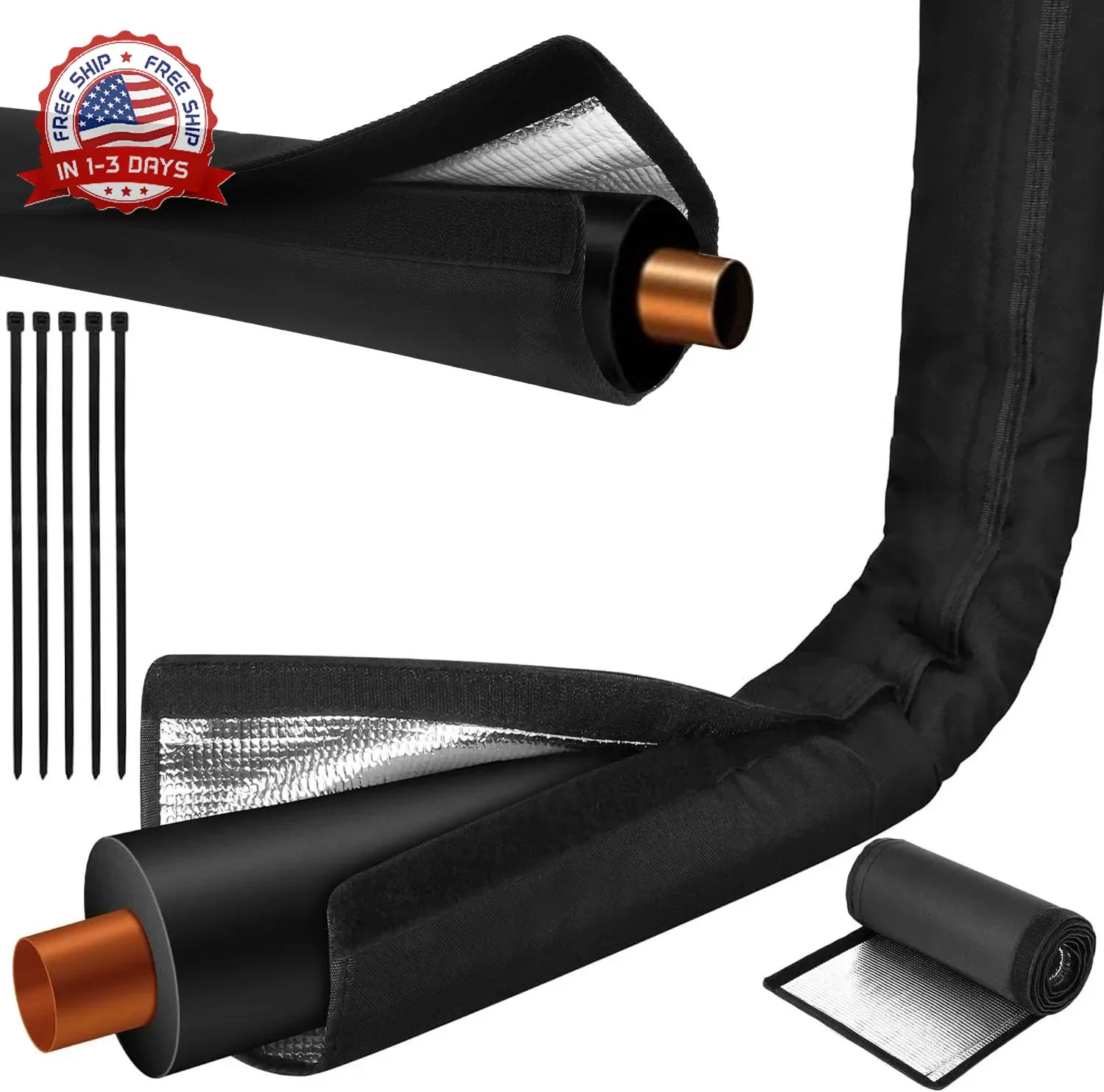 Outdoor HVAC Copper Pipe Insulation Cover, 72x10.2 Inch Flexible 600D Oxford AC