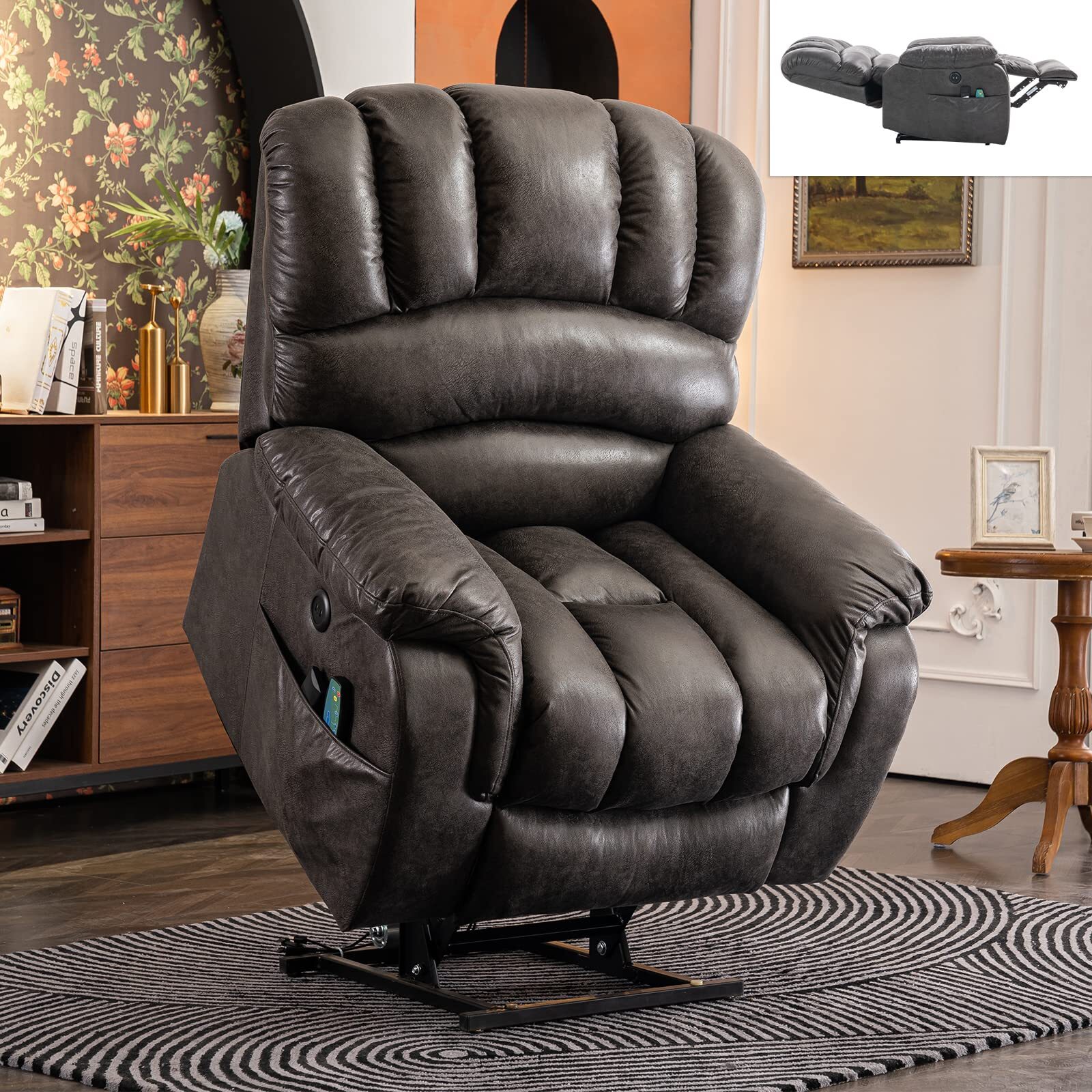 Lay Flat Sleeping Dual OKIN Motor Electric Lift Recliner with Heat Massage Chair