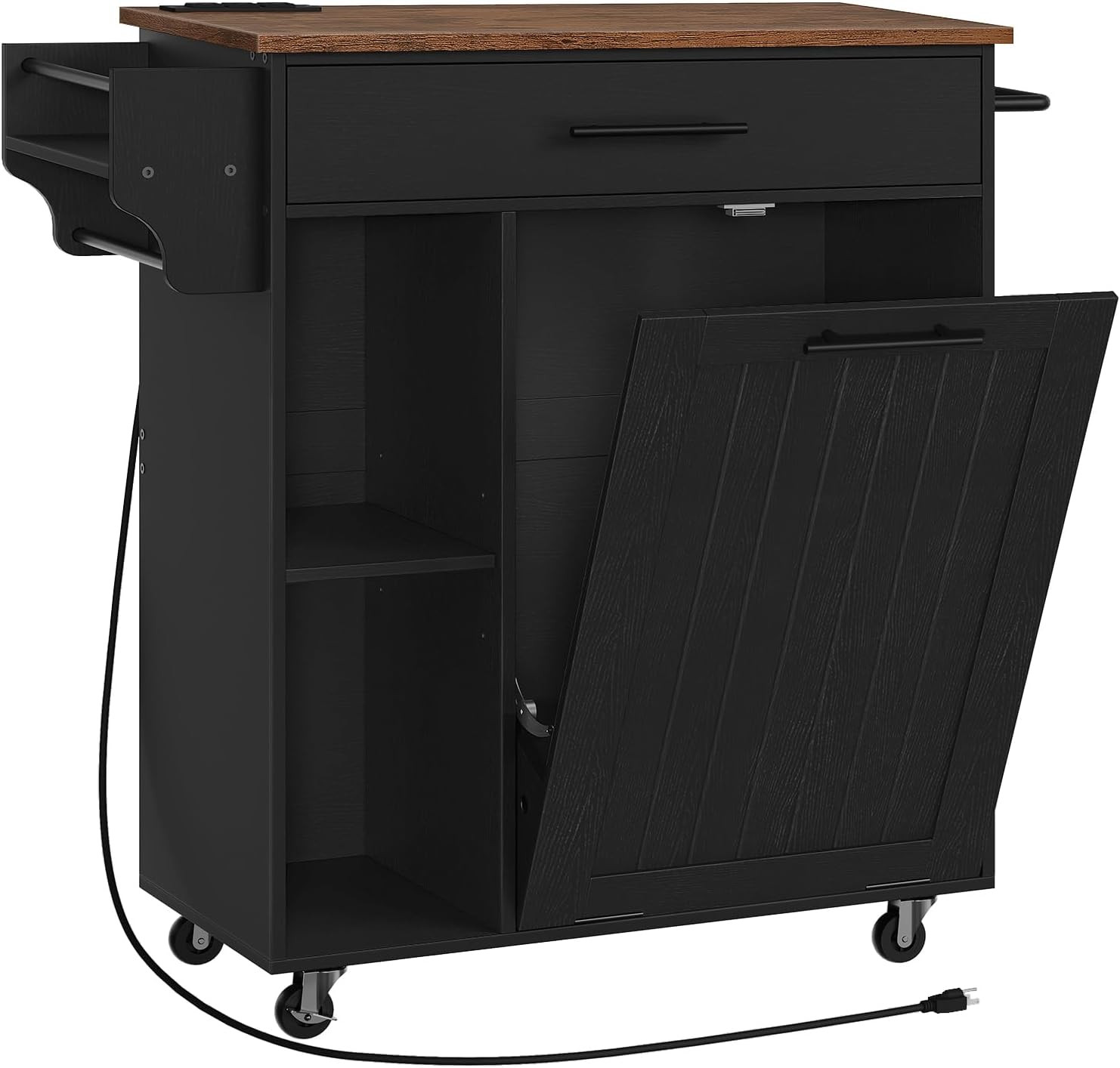 Kitchen Island with Trash Can Storage, Rolling Kitchen Island on Wheels, Mobile