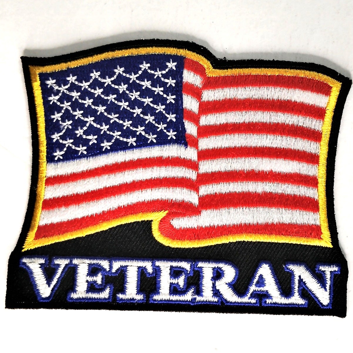 USA Veteran Patch Wavy Flag, Eagle Emblems 3‑1/2" × 2‑3/4" Sew‑On, Embroidered