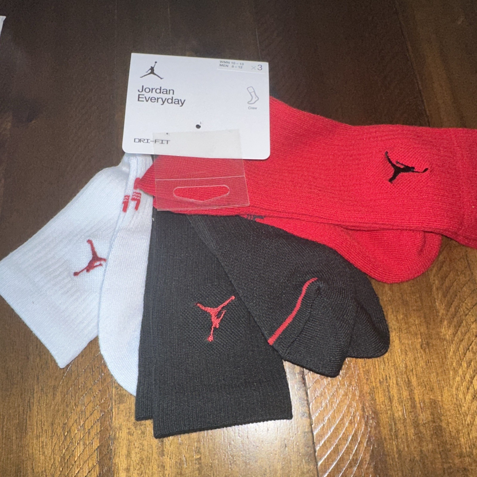 Jordan Everyday Crew  3 Pack Mens Socks Black Red White  Dx9632 Sz L8-12
