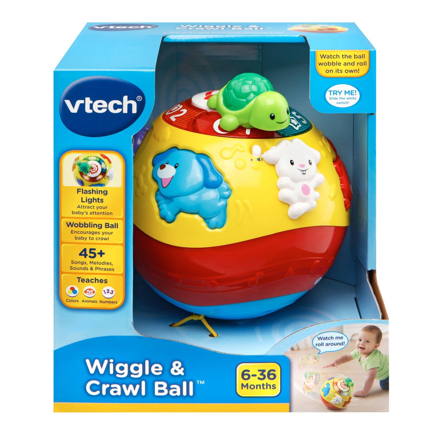 VTech Wiggle & Crawl Ball, Multicolor - Interactive Baby Toy, 6+ Months
