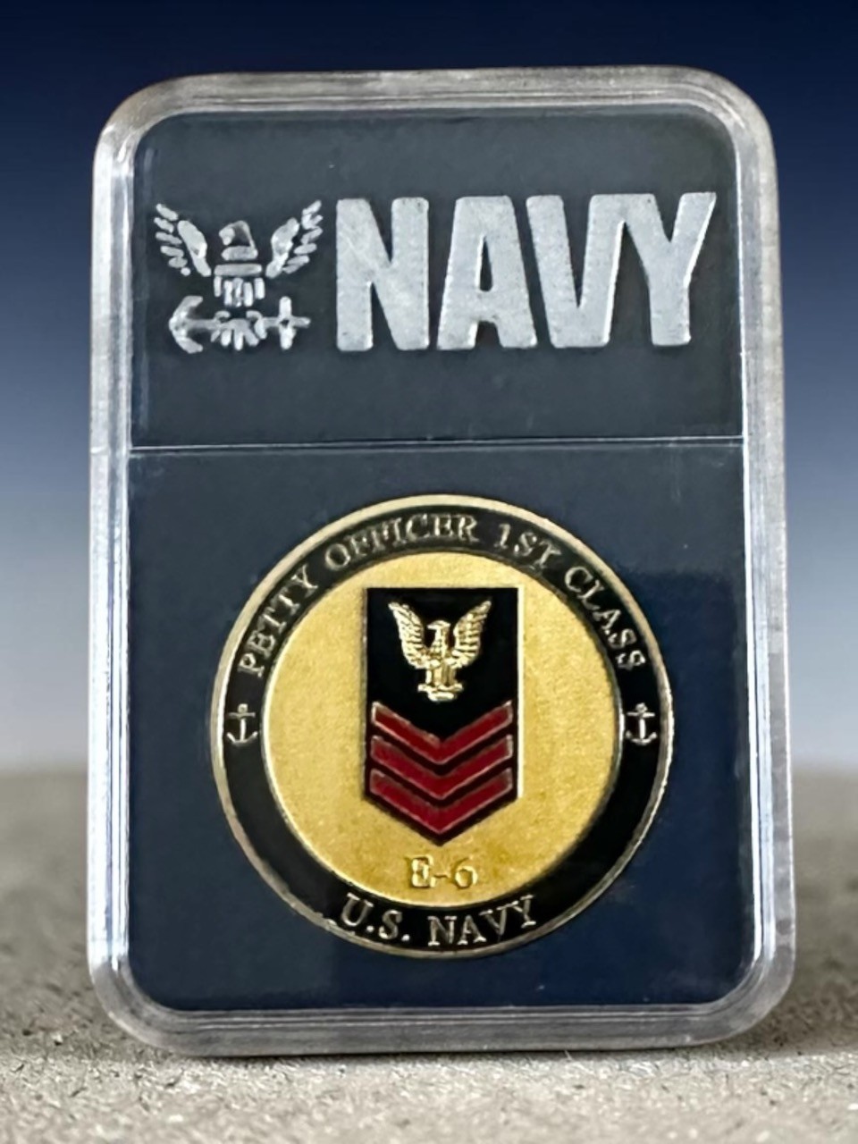 U.S. NAVY RANK COIN NAVAL E6 PETTY OFFICER FIRST CLASS in Display Case