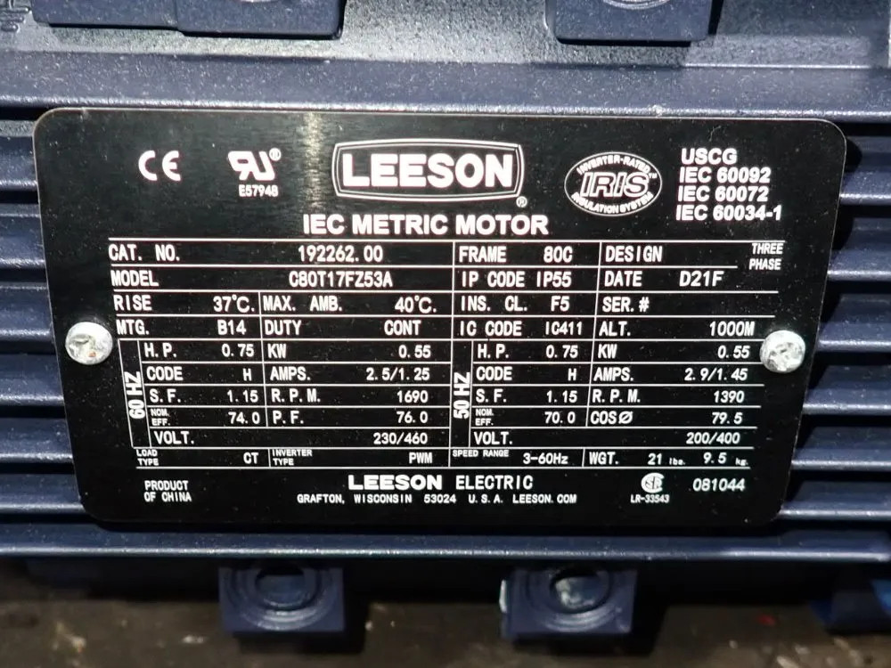 LEESON C80T17FZ53A MOTOR 0.75 HP 03250380206
