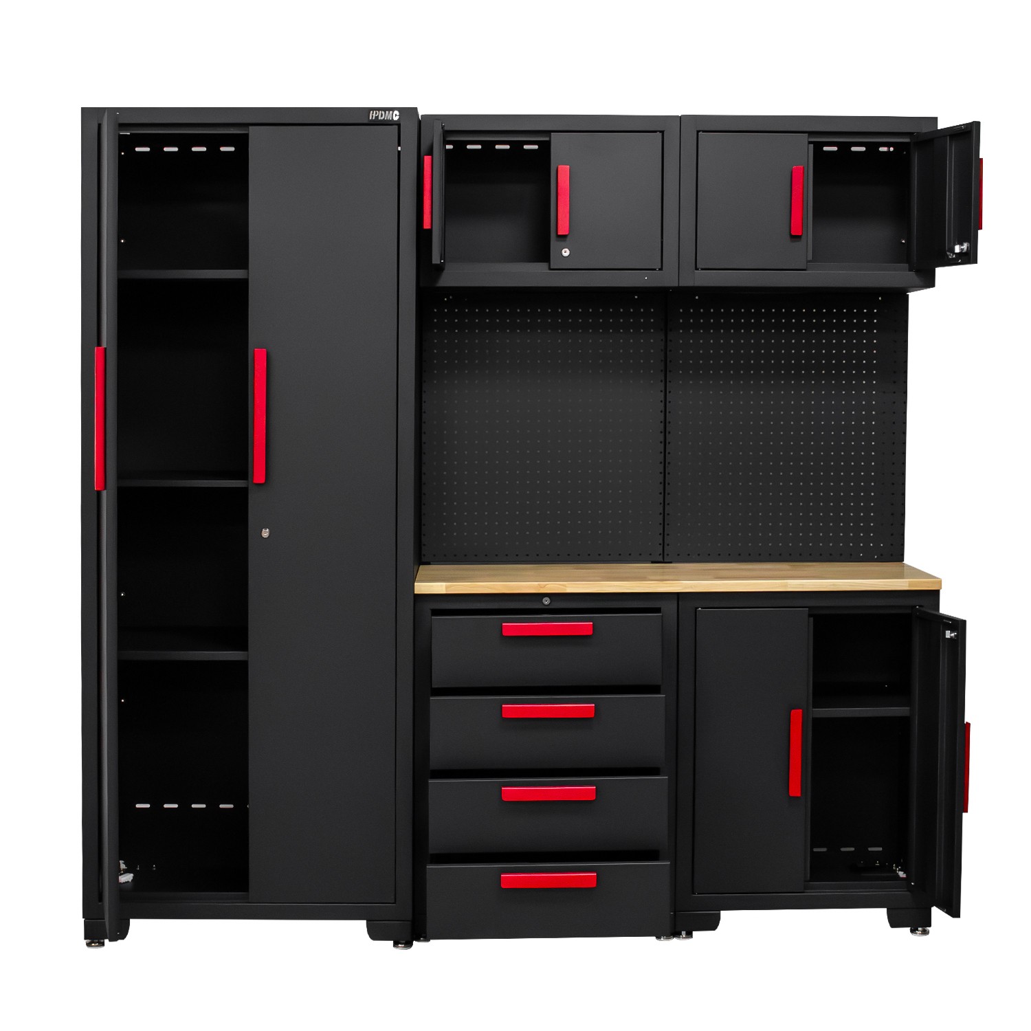 Garage Storage Cabinet System -Corner Cabinet,Cabinet Drawers,Workbench,Pegboard