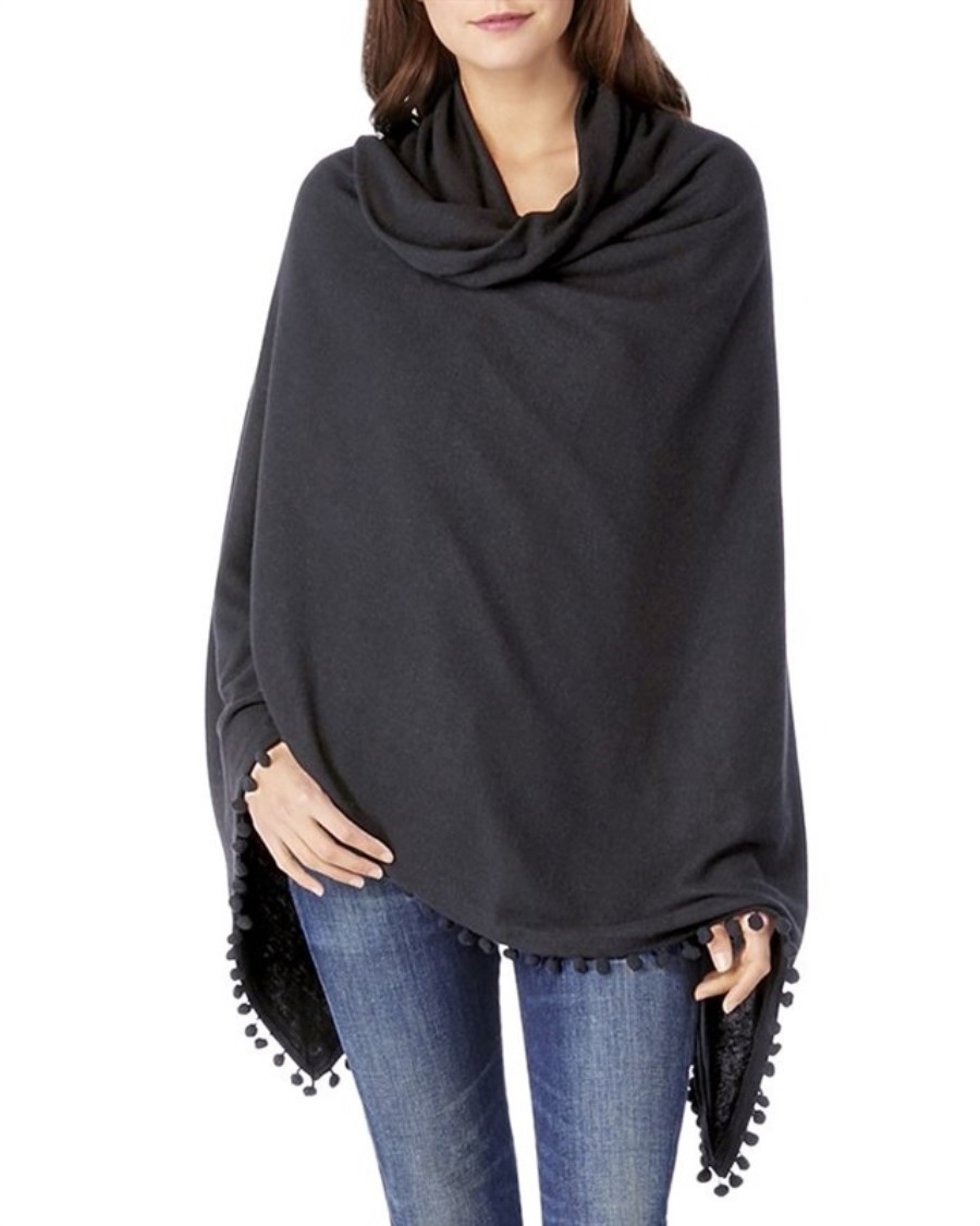NWT Michael Stars 60" x 60" Pom Pom Trim Blanket Wrap Scarf Navy Blue 130768