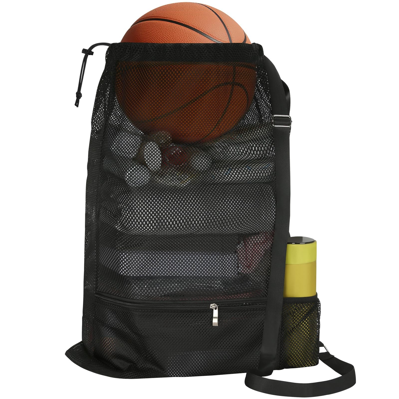 NATURAL STYLE Large Mesh Swim Beach Bag, Drawstring Gym Bag Large, Black