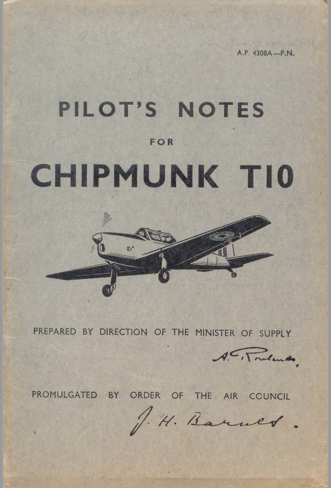 39 page 1950 De Havilland CHIPMUNK T10 T Mk 10 Pilots' Notes Flight Manual on CD