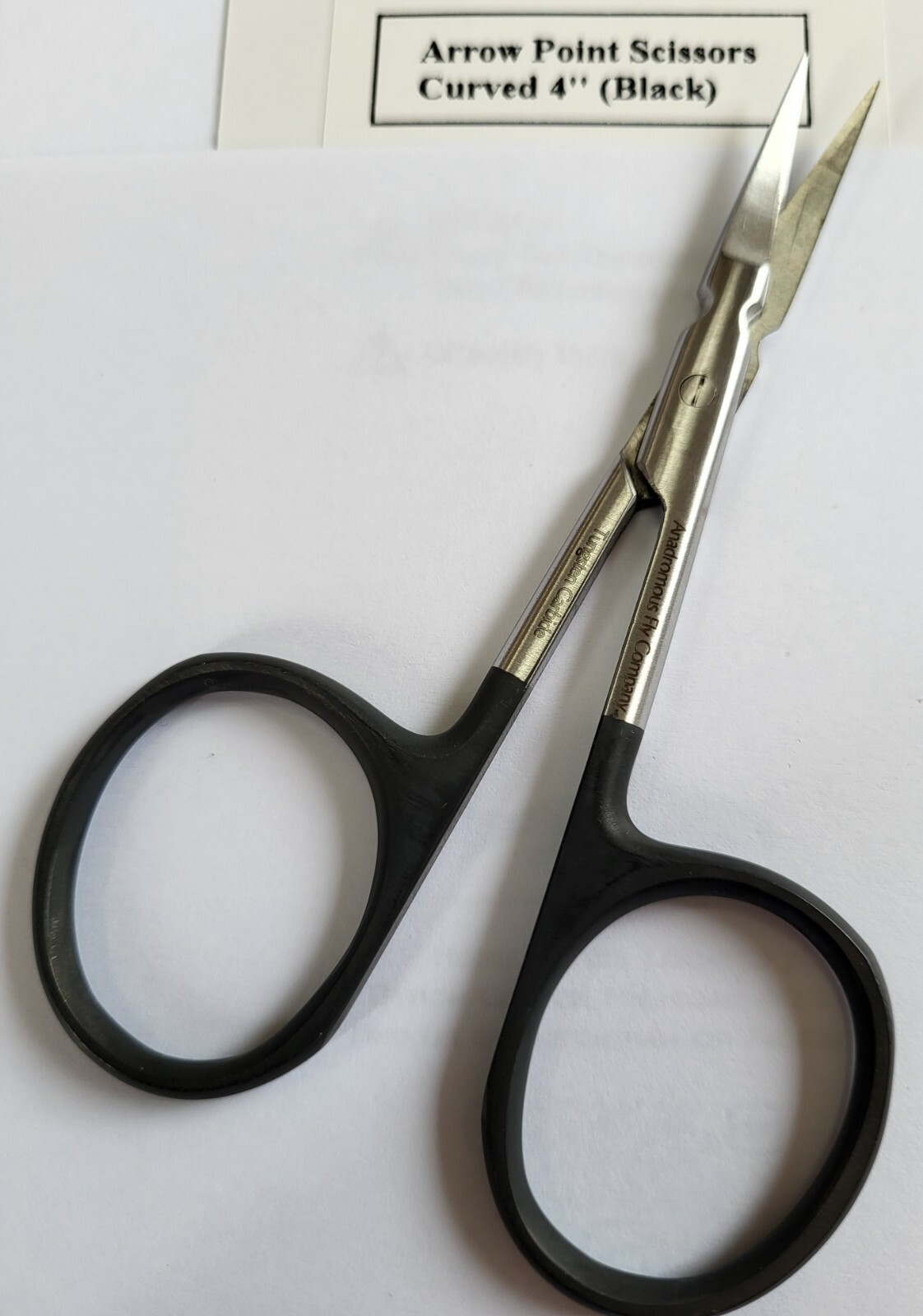 Fly Tying SCISSORS TUNGSTEN CARBIDE " Arrow Point Scissors Curved 4" " Black