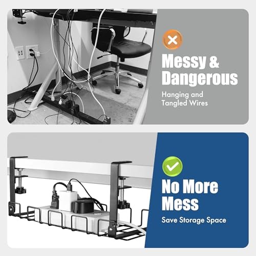 Under Desk Cable Management Tray - No Drilling, Tools-Free, Adjustable Iron