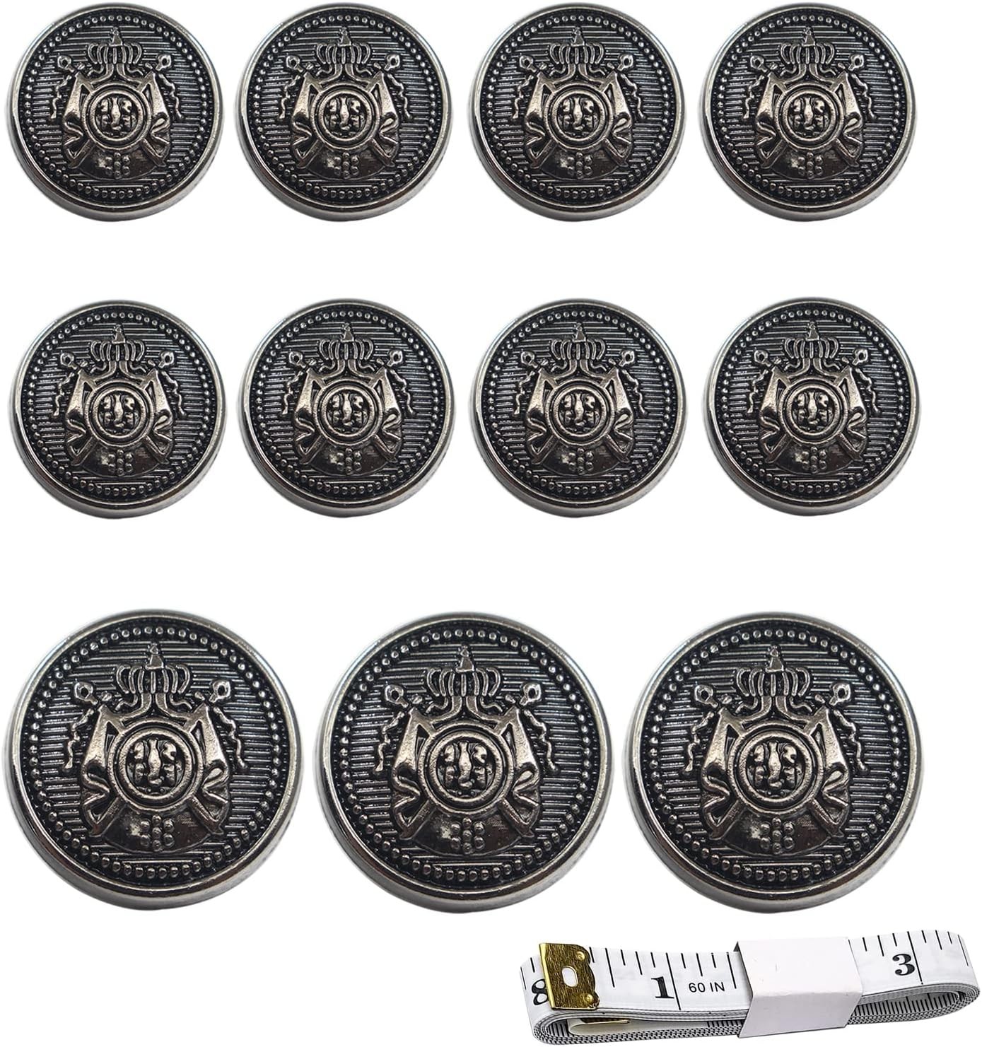 KENDANY 11 Piece Antiqued Black Silver Metal Blazer Button 15MM 20MM