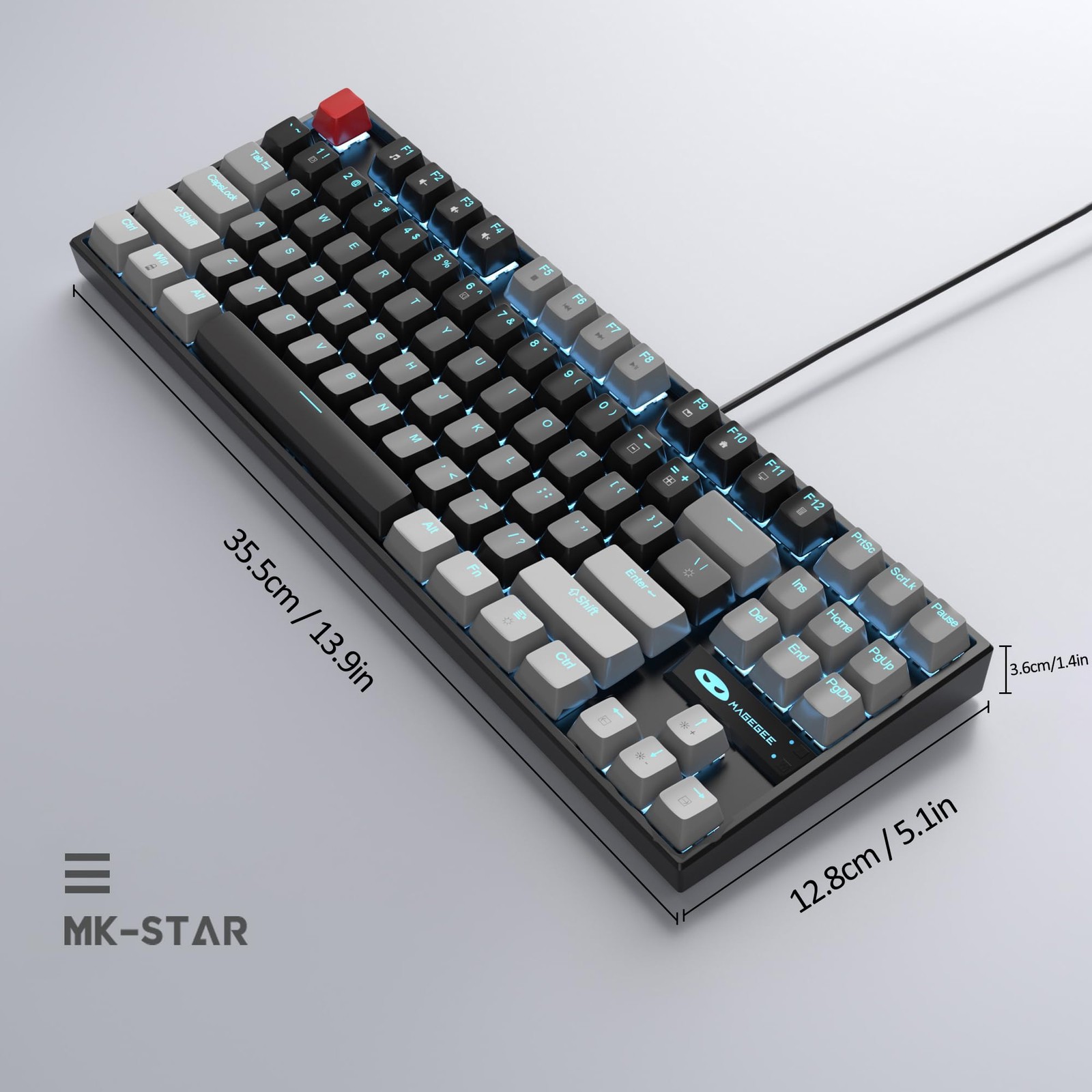 Magegee 75 Mechanical Gaming Keyboard Red Switch Led Blue Backlit 87 Keys