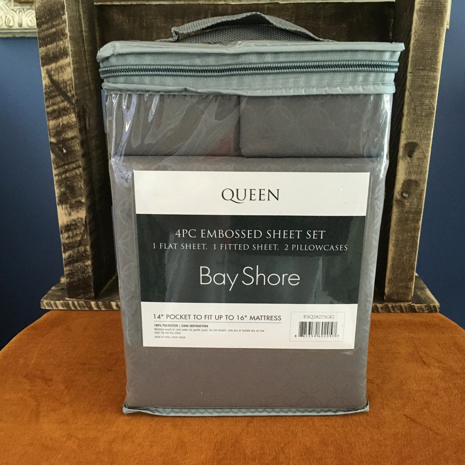 Queen Embossed Gray Sheet Set by Bay Shore