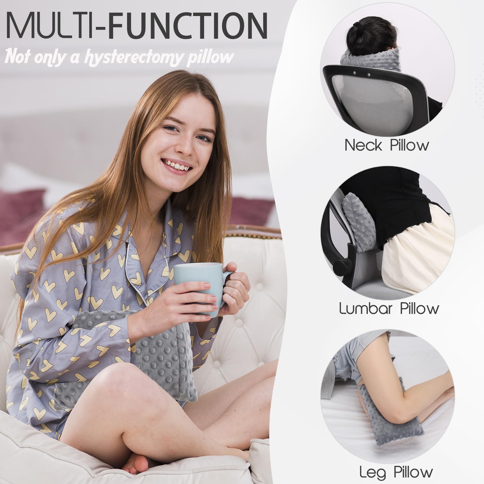 zhijiazhi Abdominal Surgery Pillow with Small Rectangular Pillow, Grey