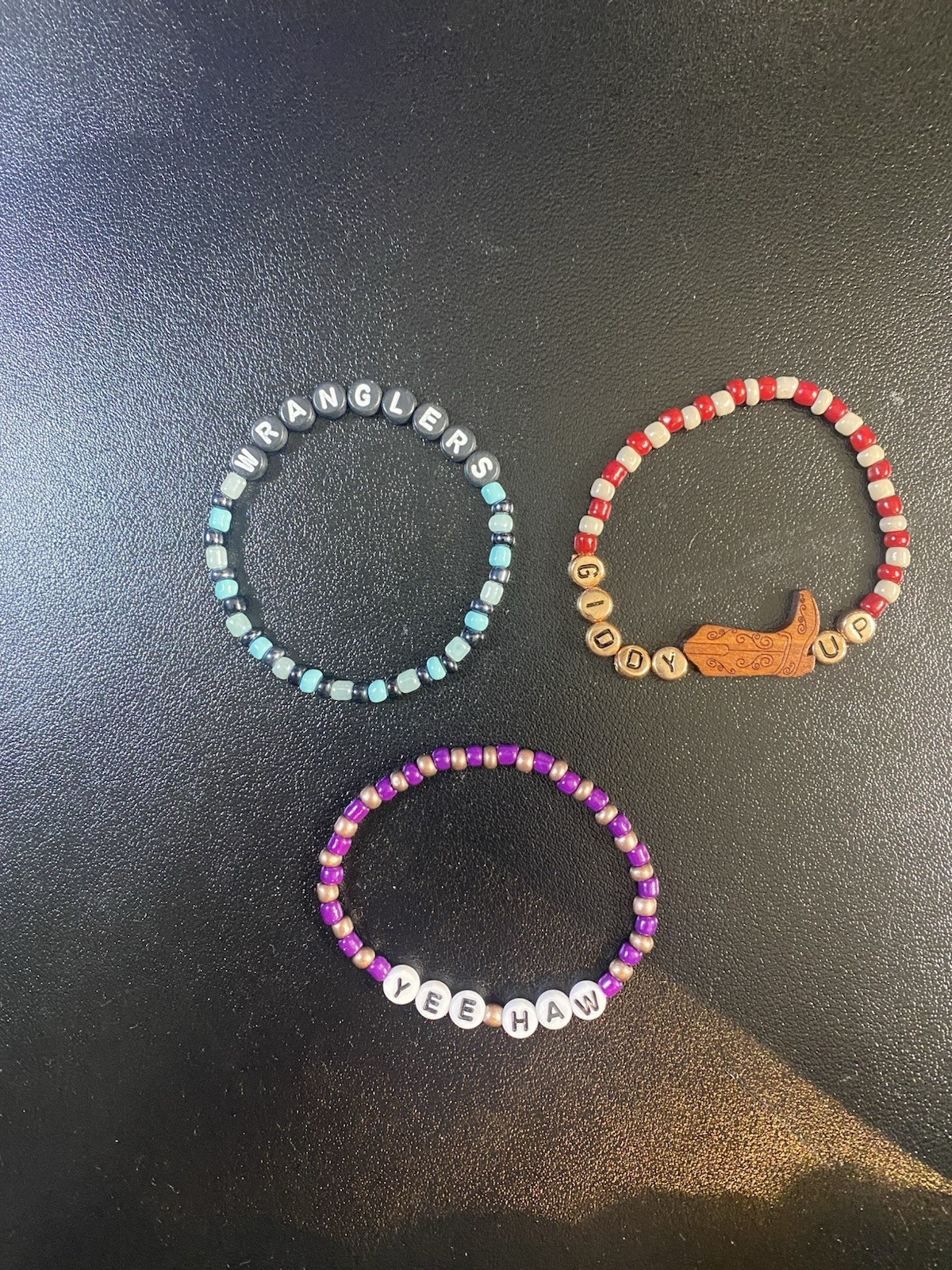 3 country cowboy girl theme friendship bracelets  7in elastic stretch