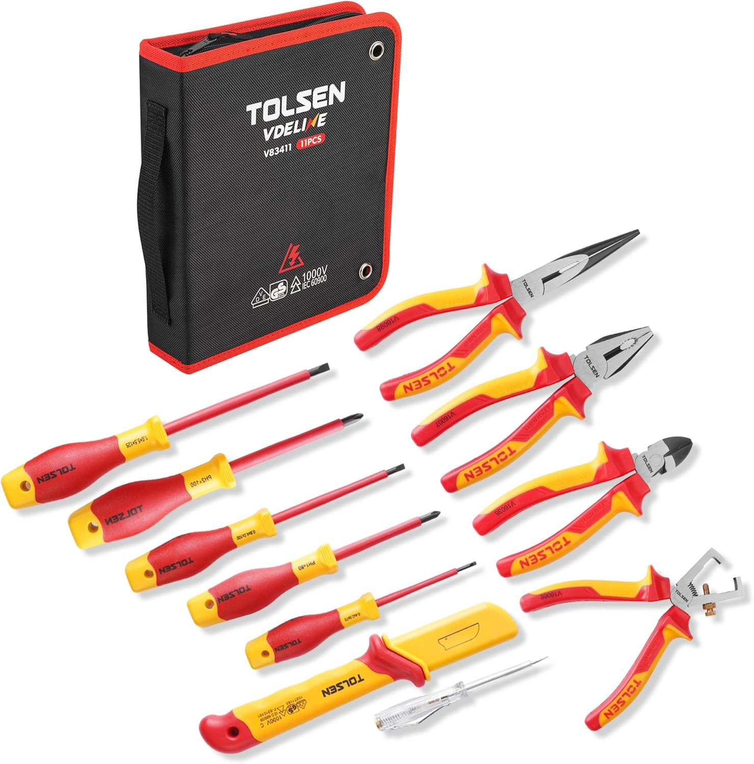 11-Piece VDE Insulated Set, 1000V Insulated Electrician Tool Set, with Insulated