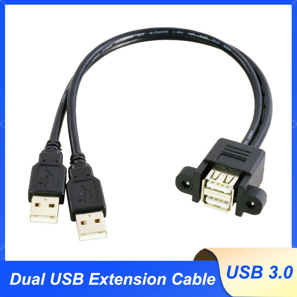 Dual USB 3.0 A Male to Female Extension Cable With Screw Panel Mount 0.3m - 1.8m