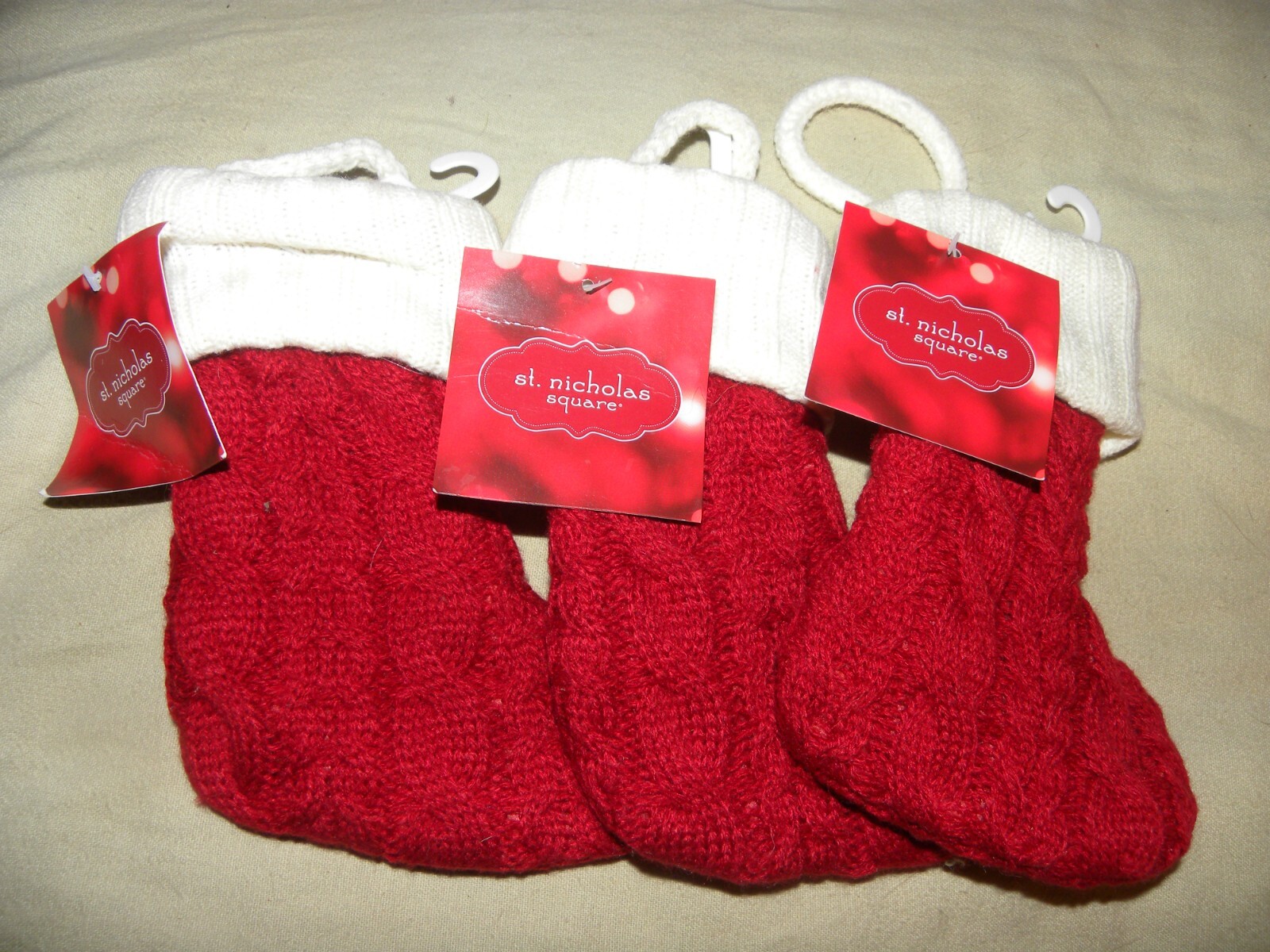 3 Small St. Nicholas Square Knitted Stockings for Pet Treats / Small Toys NEW