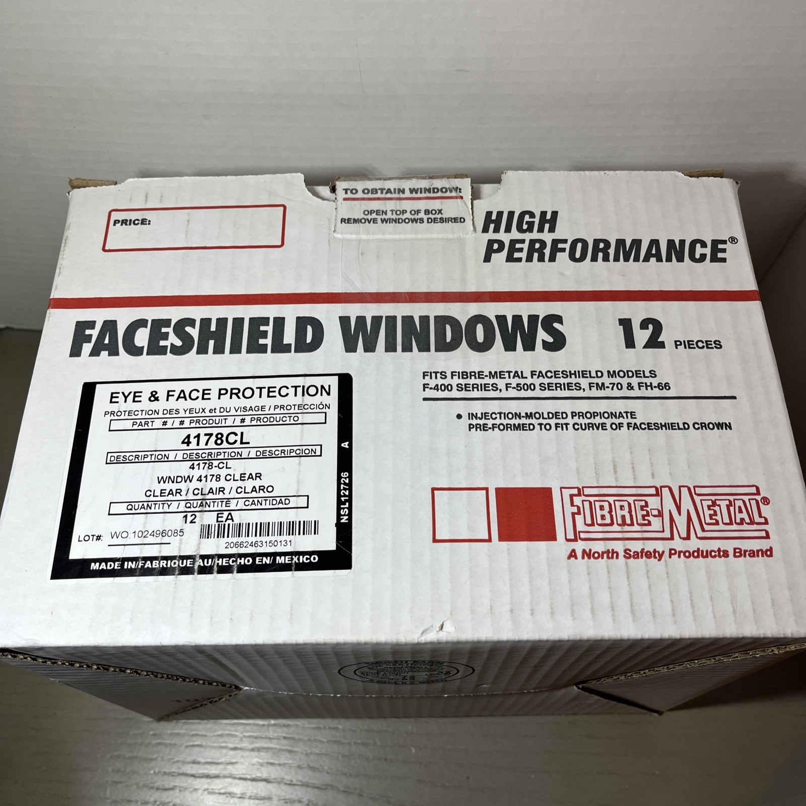 x12 Fibre-Metal 4178CL Eye & Face Window Face-shield F-400 F-500 FM-70 FH-66
