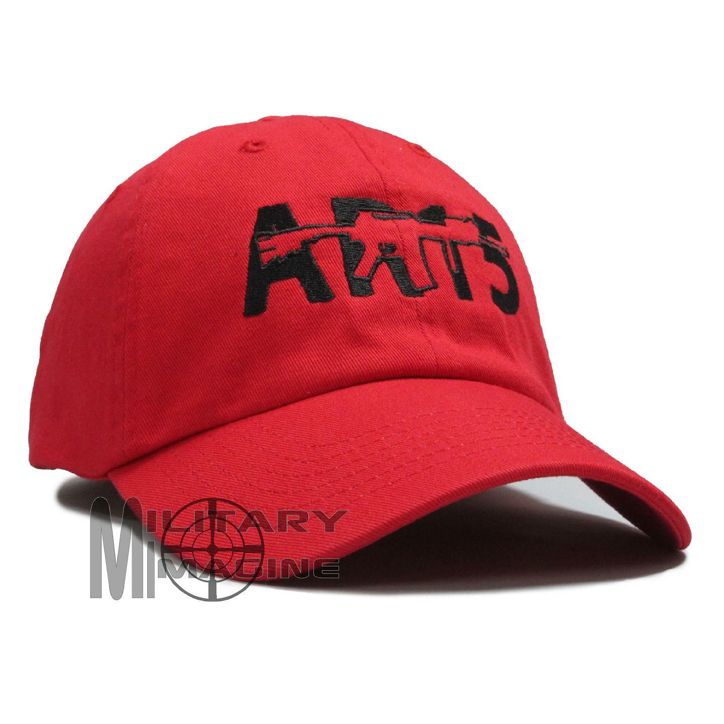 AR-15 Red W/Black Logo Hat Cap Gun Pistol Firearm Rifle Weapon Embroidery