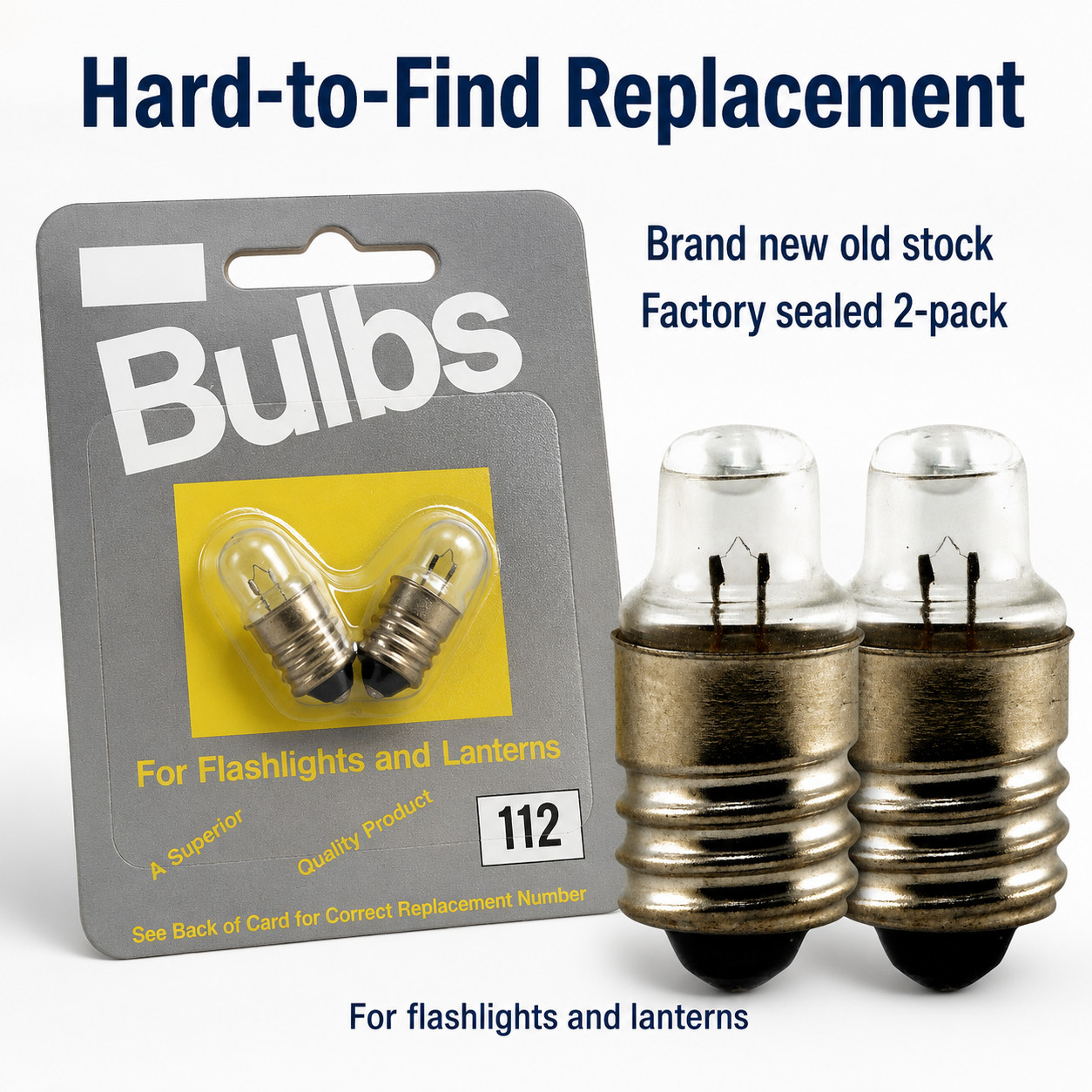 2 Pack No. 112 Flashlight Bulbs E10 Screw Base Incandescent Replacement