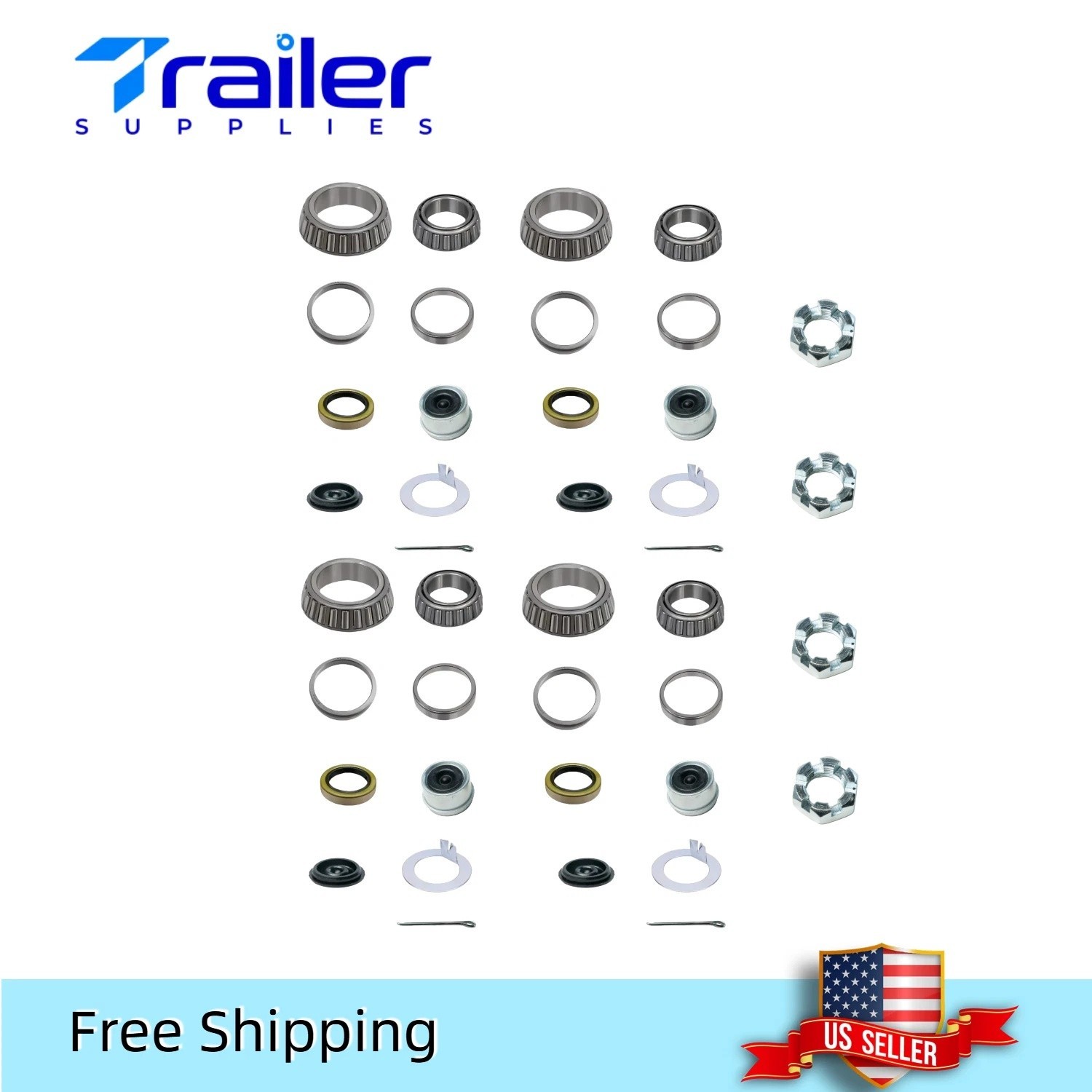 4 Sets L68149 L44649 Trailer Bearing Kit for 3500lb axles, castle nuts included