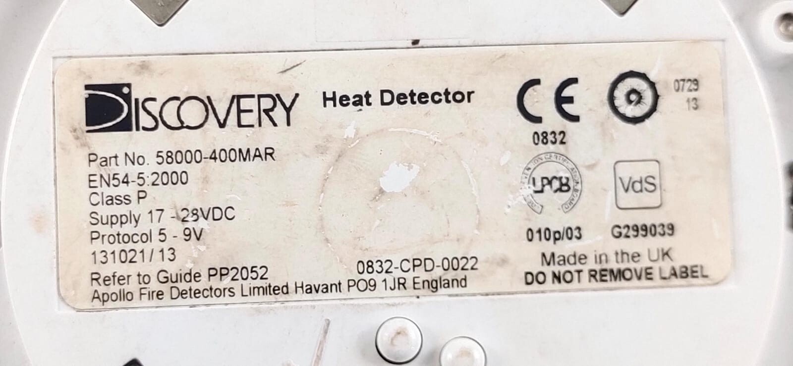 Apollo / Discovery 58000-400MAR Heat Detector Without Base