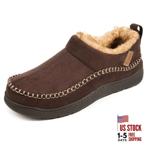 Men's Moccasin House Shoes Slippers Indoor Outdoor 10 Coffee