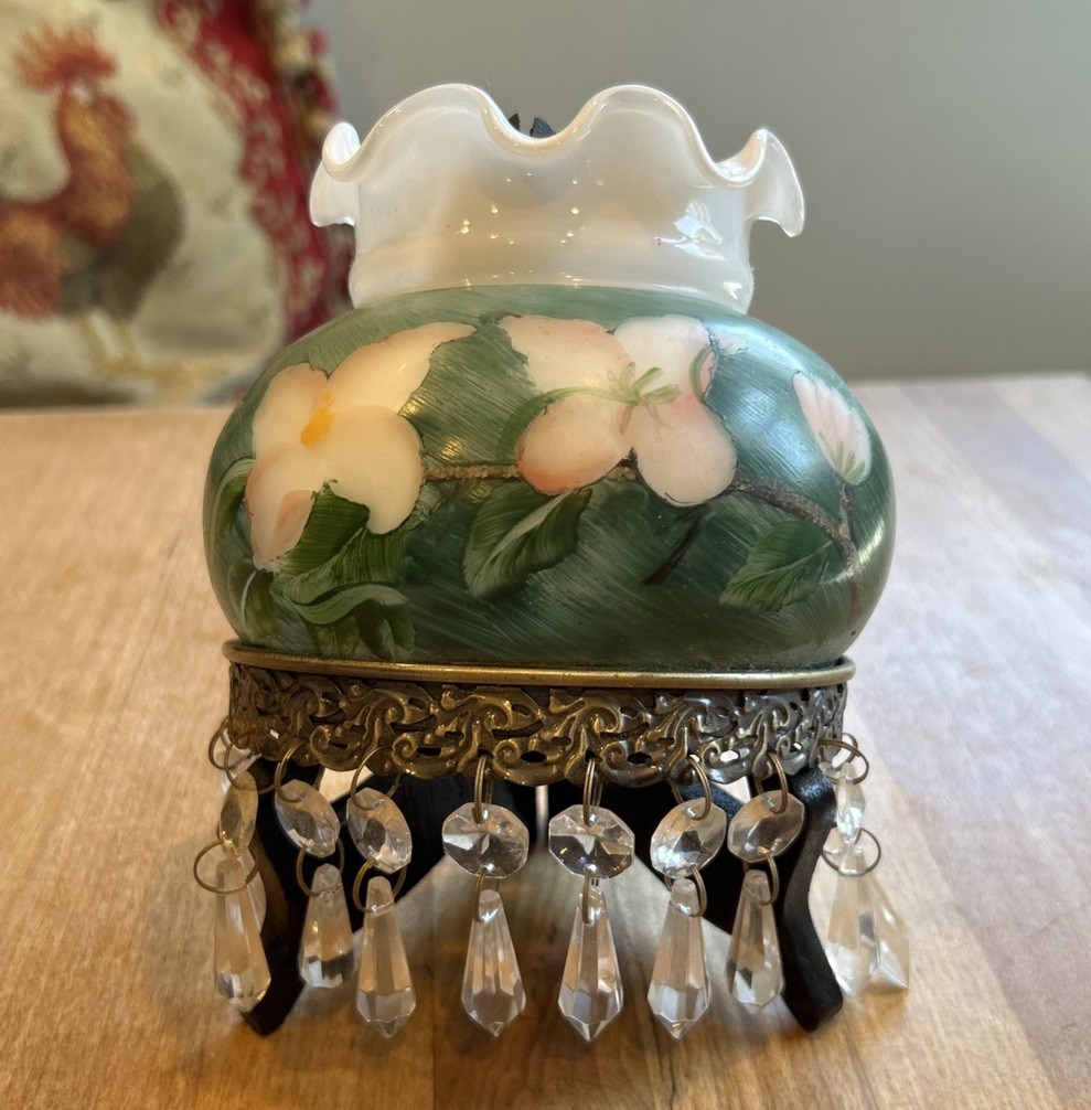 Victorian Style Hand Painted Pink Flowers Wall Nightlight Shade only w/Crystals