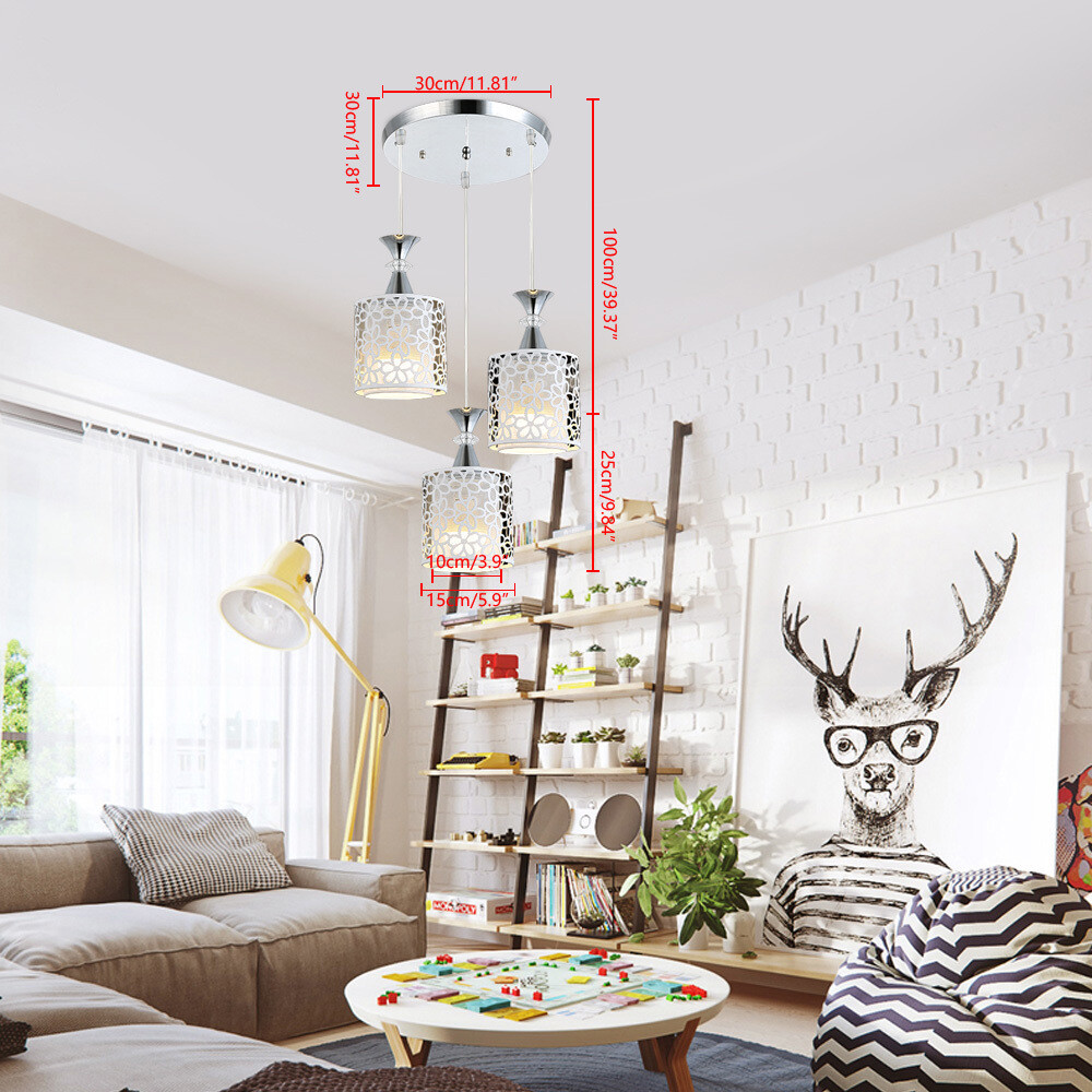 Modern Chandelier 3-Head Ceiling Hanging Light Pendant Lamp Fixture Dining Room