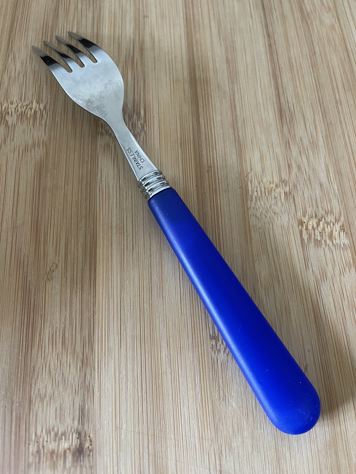 Stainless Plastic Translucent ROYAL COBALT BLUE Dinner Fork 7.75" EUC