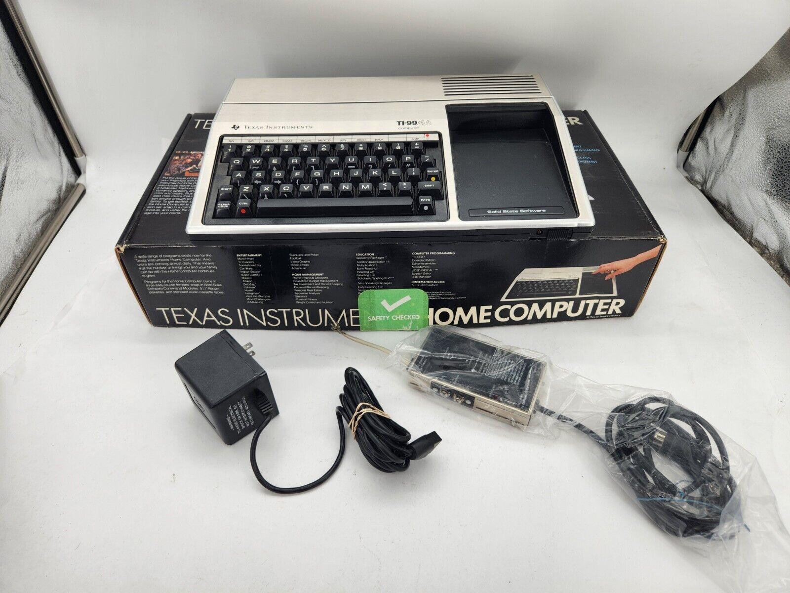 Texas Instruments Ti-99/4A (PHC004A) Vintage Home Computer Box & Power Supply.