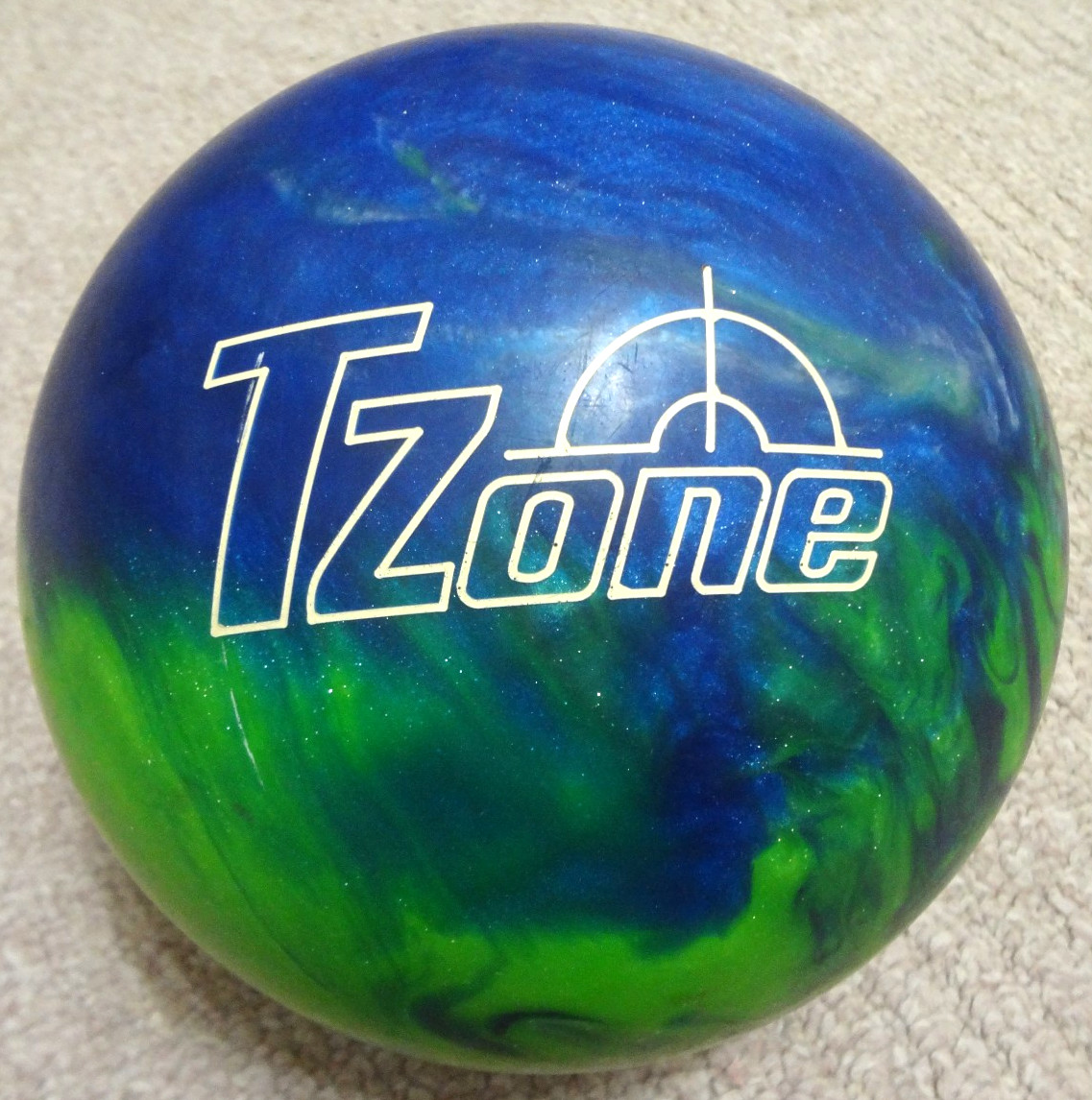 BRUNSWICK TZONE BOWLING BALL 11 lb 0.5 oz GREEN BLUE WHITE PEARL MARBLE SWIRL
