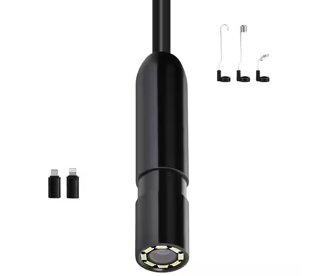 1920P HD Endoscope 49.2 ft. Semi-Rigid Cable, 8 LEDs, 2X Zoom, IP67 Waterproof