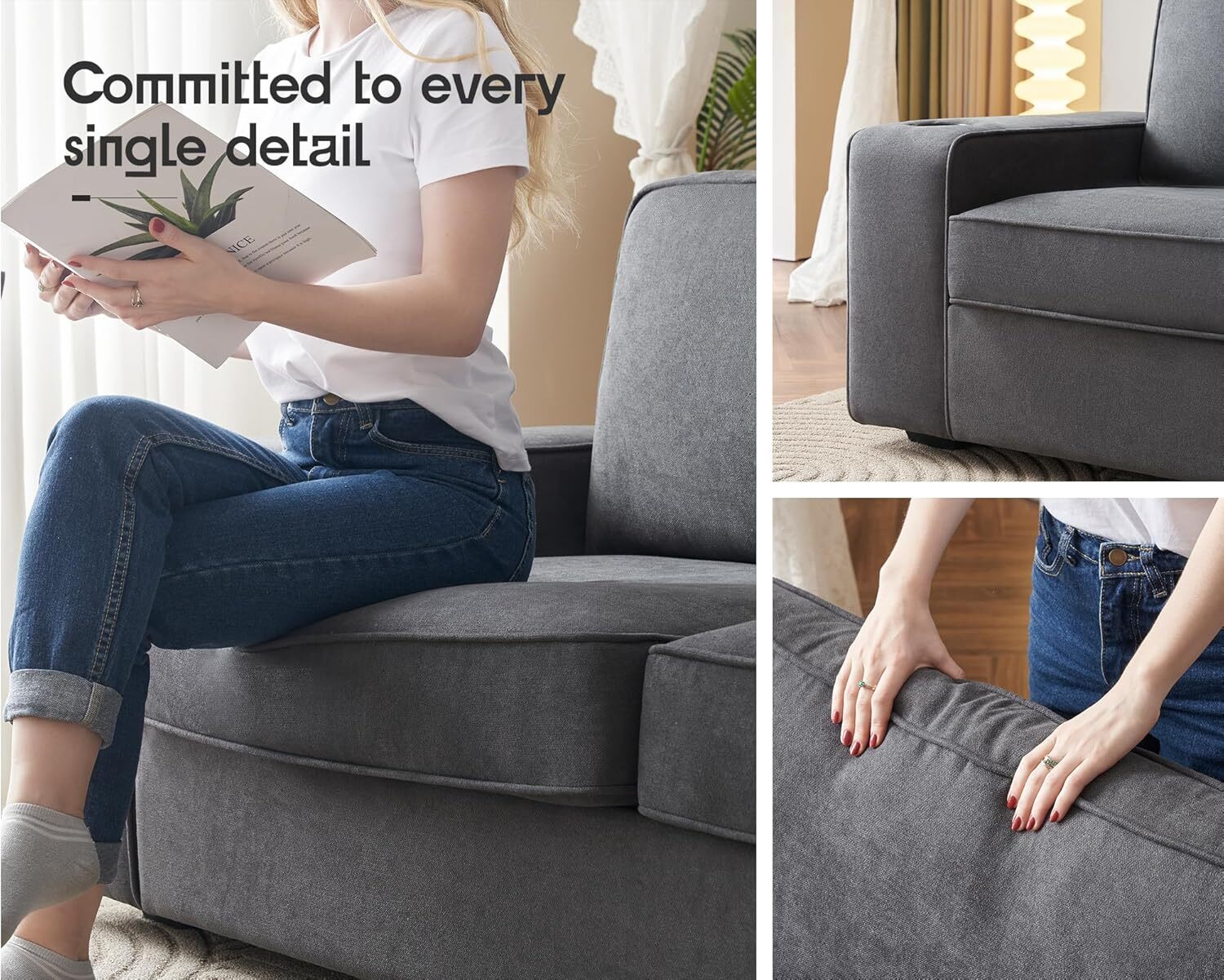 VanAcc Couch,Deep Seat Sofa with USB Charging Ports & Cup Holders,Comfy couch