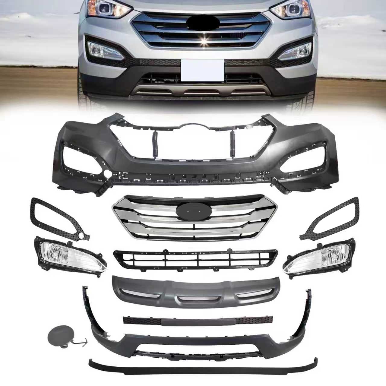 For 2013-2016 Hyundai Santa Fe Sport Front Bumper Cover Kit W/Grille/FogLight