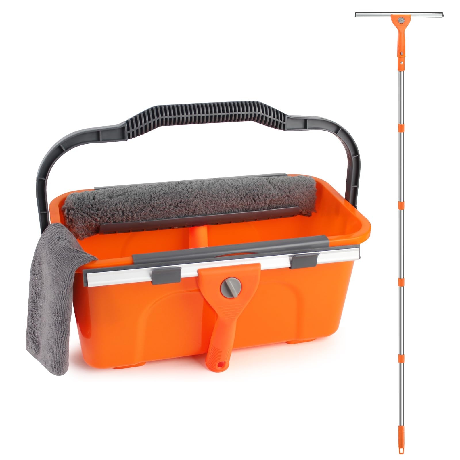 LAWFYMORI Window Cleaning Kit with Bucket 3 Gallon & 76" Squeegee Orange